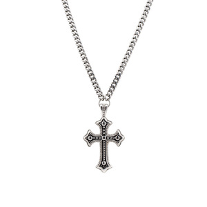 <b>Cross</b> Pendant Necklace Stainless Steel Cuban <b>Chain</b> Black Embossed <b>Cross</b> Men's Fashion Jewelry Geometric Design - Product Image 5