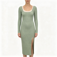 Robe longue fendue en maille côtelée couleur menthe pour femme, qualité supérieure, personnalisable OEM & ODM, vente en gros - Alexis