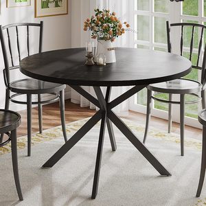 <span class=keywords><strong>Mesa</strong></span> de Comedor Redonda Natural, Duradera y de <span class=keywords><strong>Alta</strong></span> Calidad, Estilo Rústico, de Madera con Patas Metálicas - Product Image 2