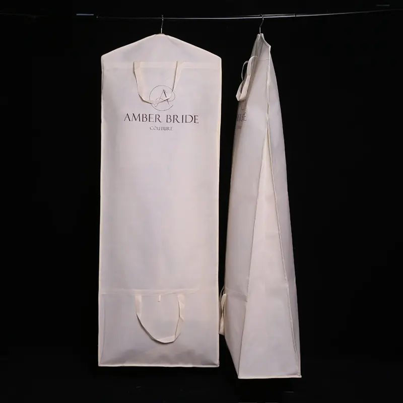 Bolsa de ropa para vestido de noche, bolsa de embalaje con logotipo personalizado, cubierta de vestido de boda no tejida, con cremallera