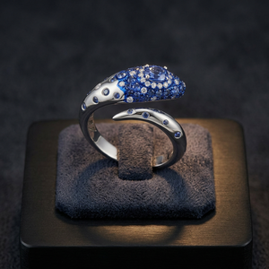 Luxury Women <b>925</b> <b>Silver</b> Sapphire Cluster <b>Ring</b> With Round Brilliant Cut Diamonds Engagement Style - Product Image 3