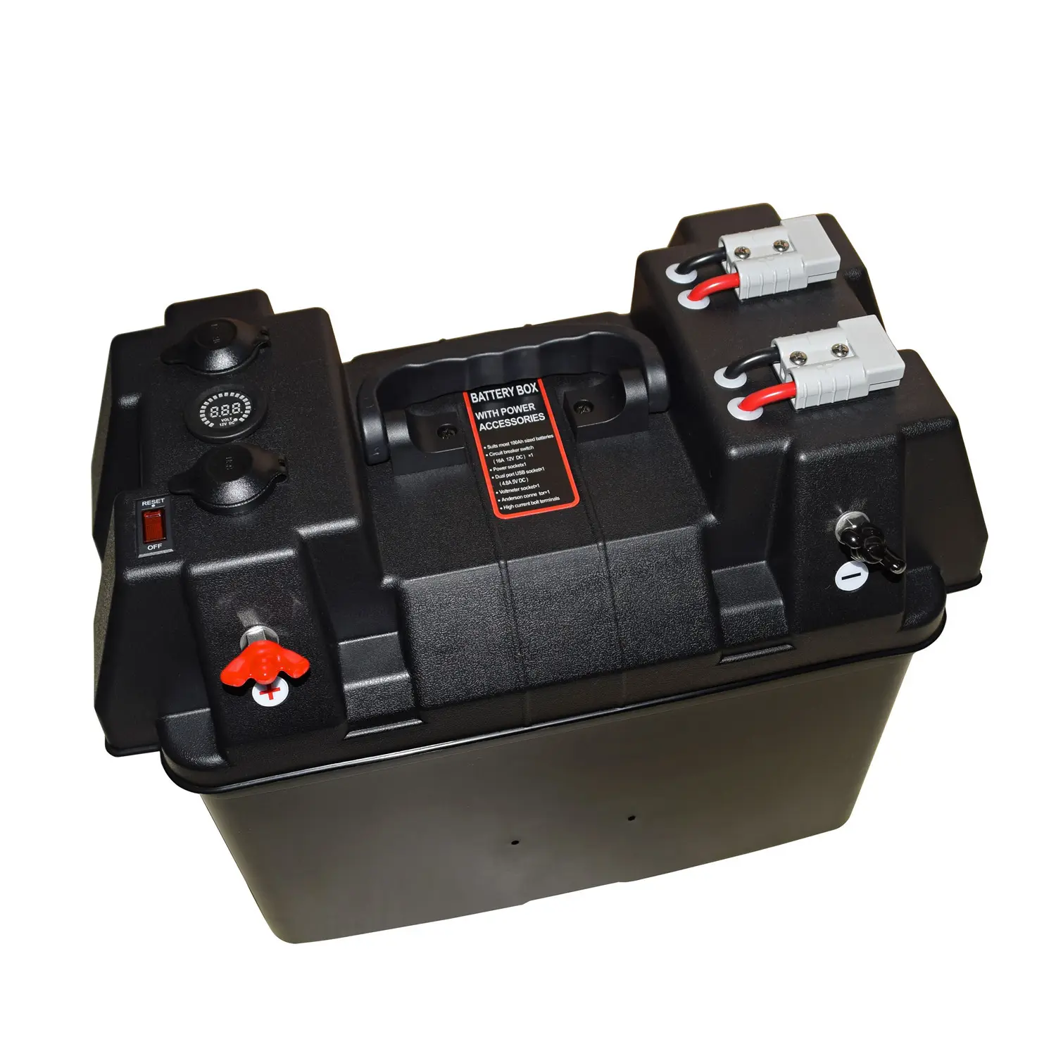 Hersteller Tragbare Batterie box 12V Doppel batteries ystem Batterie box mit Ander-Steckern, Voltmeter, USB und Steckdose für Auto Marine
