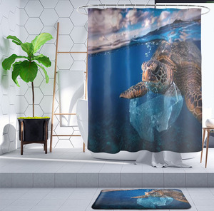 Sea Turtle Shower <strong>Curtain</strong> Set With Non-Slip Bath Mat <strong>Nautical</strong> Ocean Shower <strong>Curtains</strong> With Hooks Durable Waterproof Bath <strong>Curtain</strong> - Product Image 4