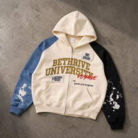 Sweat à capuche zippé surdimensionné pour homme avec logo personnalisé, imprimé graphique color block, appliqué brodé, style streetwear vintage épais