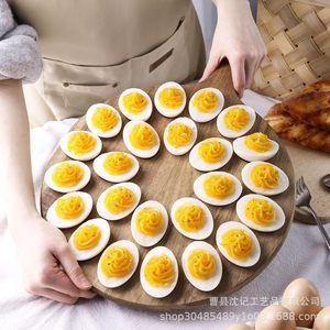 Bandeja redonda de madera para huevos, de madera de acacia, reutilizable, para postres de Pascua, vajilla para fiestas - Product Image 2