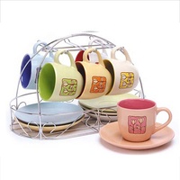 12 pièces Tasse à café en céramique et soucoupe Ensemble de thé et de café en porcelaine bon marché avec support