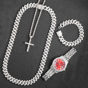 Conjunto de Joias Iced Out para Homens: Corrente Cubana Hip Hop, Relógio com Diamantes e Pulseira - Kit de Presente - Product Image 3