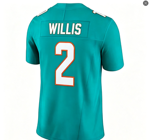 Maglia da Calcio 2026 Uomo Donna Ragazzo Stile Caldo 28 DeVon Achane Cucita 2 Willis 13 Marino S-3XL Ingrosso, Dropshipping - Product Image 4