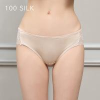 Culottes triangulaires en maille pour femmes, taille mi-haute, 100% soie de mûrier, entrejambe en dentelle française, creux, pur désir, lingerie sexy en soie