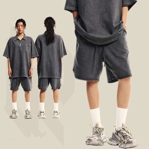 Vintage High Street Polo Set Pantalon court à manches courtes avec fermeture à la taille élastique Tissu à poils lavables - Product Image 1