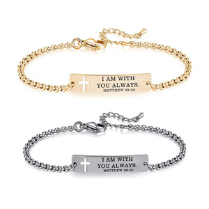 Pulsera de Cadena con Citas Bíblicas Cristianas de New Faith, Joyería de Acero Inoxidable con Versículos Inspiradores Personalizados <span class=keywords><strong>para</strong></span> <span class=keywords><strong>Mujer</strong></span>, Venta al por Mayor - Product Image 1