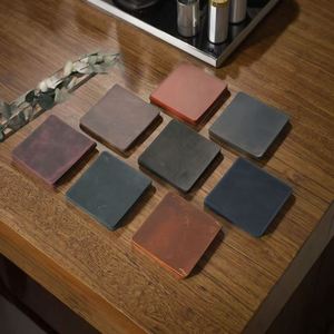 Genuine Leather 10cm <b>Square</b> Round Coasters Cowhide Modern Portable for Home Office Kitchen <b>Bar</b> <b>Table</b> Use - Product Image 2