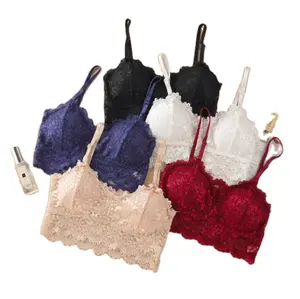 Pakaian Dalam Kebugaran Wanita, Bralette Renda Bunga Crop Top Wanita Bra Seksi Renda Bralette Seksi Tanpa Kawat Berbantalan