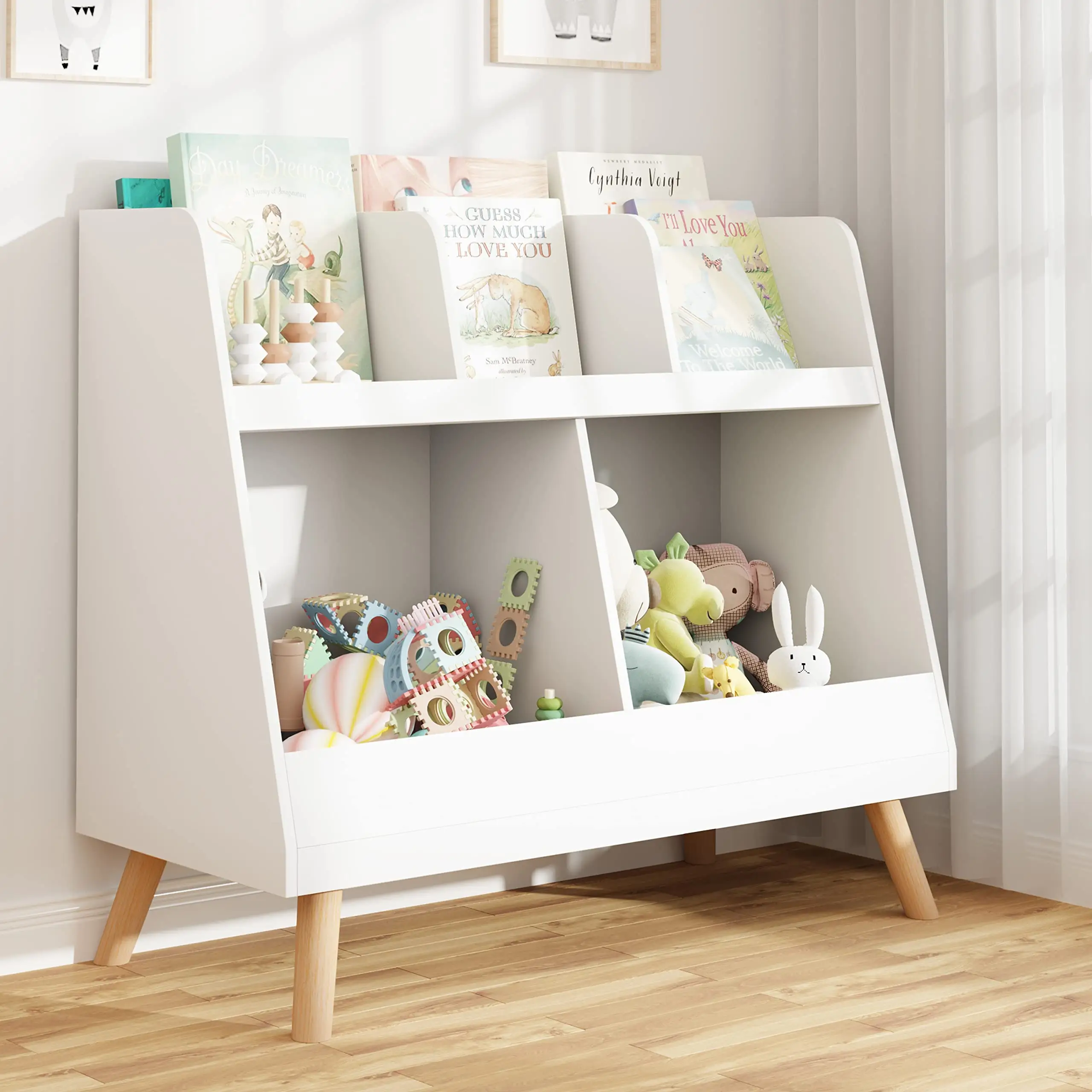Wooden Modern stackable Storage Toy Organizer Kids Bookshelf Storage Rack Organizer For Livingroom Bedroom