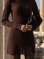 Robe longue à manches longues en tricot ajusté à la taille, style A, nouvelle collection pour femmes, col mi-haut, couleur unie, élégante, courte, automne-hiver