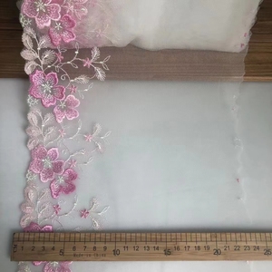 Polyester <strong>pink</strong> Bright <strong>Colorful</strong> 3 D Silky Flower Embroidery <strong>Lace</strong> 2 Tones Tulle <strong>Lace</strong> Trim for Dress Underwear Hem Curtain - Product Image 2