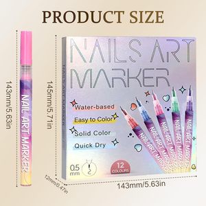 NOVISON <b>Permanent</b> Nail Art Polish <b>Pen</b> Gel 0.5mm Fine Tip 12 Colors Factory Supply Acrylic Press-On Nails Drill <b>Pen</b> Nail - Product Image 2