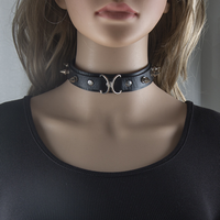 Collier ras du cou en cuir PU style punk avec rivets de luxe et doubles anneaux, collier gothique à rivets pour la mode alternative