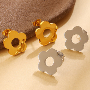 Flower <b>Stud</b> Earrings Gold <b>Silver</b> Stainless Steel Everyday Wear Women's Fashion Jewelry EH1325 - Product Image 1