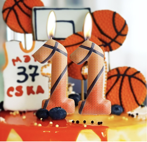 Vela de Aniversário de Basquete 0-9 Anos, Castanha, Temática de Basquete, Topo de Bolo de Feliz Aniversário para Menino, Menina, Criança - Product Image 1