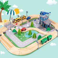 Ensemble de voies ferrées et de trains de 108 pièces - Jouet éducatif en bois à assembler soi-même pour enfants de 3 à 12 ans, train en bois unisexe