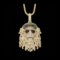 Pendentif Lion Rasta en Laiton avec Pierres CZ Multicolores pour Style Reggae, Design Lunettes de Soleil Dreadlocks
