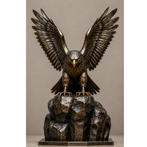 Statue d'aigle chauve en bronze aux ailes écartées, sculpture d'aigle en métal sur rocher pour la décoration extérieure de jardin, pelouse, patio, cour et aménagement paysager - Product Image 1