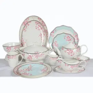 Conjunto de cena de lujo del Real <span class=keywords><strong>albert</strong></span> bone, porcelana, forma de rosa, souptueen, té, olla, azúcar y crema - Product Image 1
