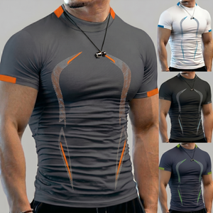 T-shirt de sport pour homme à col montant, coupe musclée, avec bordure contrastante, élastique et respirant, pour la gym, le fitness et la course à pied, vente en gros - Product Image 1
