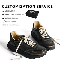 Chaussures pour hommes personnalisées, style vintage, cuir véritable brossé à la main, semelle épaisse, chaussures de course respirantes pour hommes, baskets décontractées