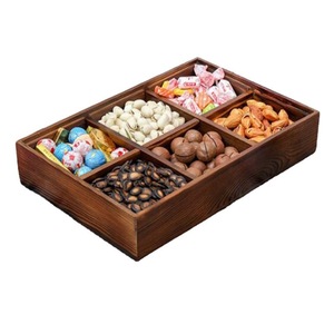 Caja de madera para frutos secos, contenedor de almacenamiento con tapa acrílica de seis compartimentos para nueces, dulces, decoración del hogar, tipo rectangular - Product Image 5