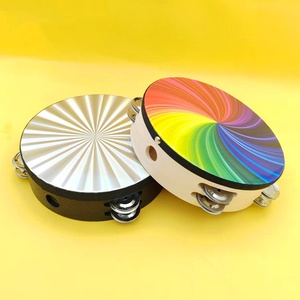 Tambourin arc-en-ciel double rangée 8/10 pouces en gros, instrument de percussion Orff, tambourin à grelots, tambour à main en bois, jouet musical - Product Image 2