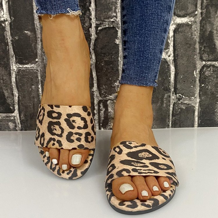 Plus Size Women Slippers Shoes Summer Leopard Print Flip Flops Slides Slipper Open Toe Beach Sandals