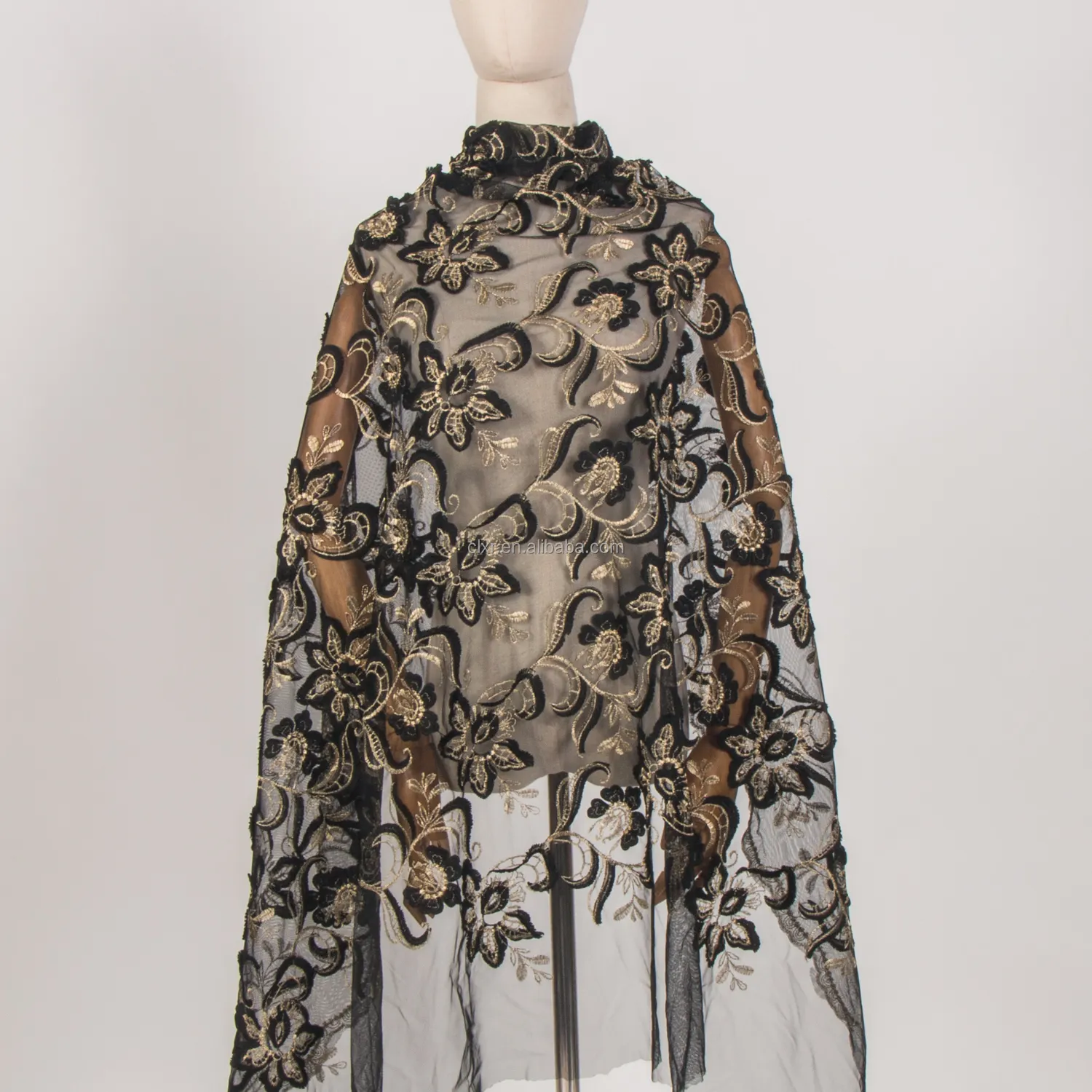 ウェディングドレス用刺繍グリッター付き卸売ツートンカラーポリエステルチュールレース生地ファンシー