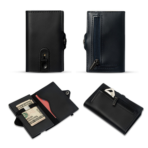 Casekey – porte-cartes en cuir véritable pour <span class=keywords><strong>hommes</strong></span>, porte-cartes en Aluminium avec fermeture éclair - Product Image 1