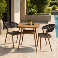 FLD1020 Juego de Comedor Moderno para Patio de Hotel o Resort, 2 Sillas, 1 Mesa Cuadrada, Aluminio y Cuerda, Resistente al Agua, Muebles de Jardín para Exteriores