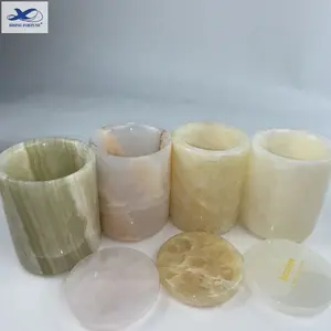 Onyx Candle Jar Wedding Decoration China Factory Wholesale Modern White Pink Green Onyx With Lid For Gift