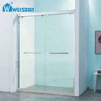 Weisdon OEM ODM porte de douche coulissante en aluminium à cadre droit salle de douche en verre trempé
