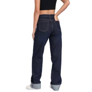 Jeans de Mezclilla Rectos Lavados Azul Oscuro para Mujer, Pantalones de Moda para Mujer - Product Image 2