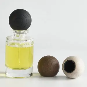 FEA15 Nature Wooden Glass Perfume Bottle Ball Wooden Perfume Lids Cap For Perfume Bottle