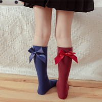 Chaussettes mi-mollet pour enfants, couleur unie, avec nœud, pour jeunes et plus âgés, style pliable, réversibles, à jambe droite, sans talon, pour filles