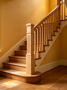 Poteau d'escalier en bois massif avec balustres, style scandinave, construction durable pour usage intérieur - Product Image 3