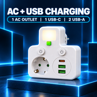 Adaptateur secteur multi-prises standard européen avec chargement USB, interrupteurs marche/arrêt individuels, courant nominal 10A, sans câble