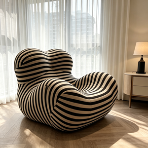 Sofá Moderno de Tres Plazas con Tapizado Bouclé a Rayas, Respaldo Acolchado, Brazos Acolchados, Patas de Madera, Diseño Contemporáneo Multiusos para Sala de Estar - Product Image 5