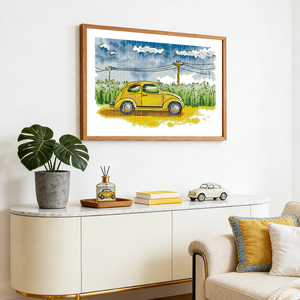 Kit Ricamo Punto Croce Stampato Contato Fai da Te per Principianti, Motivo Auto d'Epoca Gialla <span class=keywords><strong>Maggiolino</strong></span> in Tessuto Aida 16/14/11CT - Product Image 3