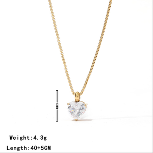 Collar de Cadena con Eslabones en Forma de Corazón, Chapado en Oro de 18K, Acero Inoxidable, con Diamante de Corte Asscher, Delicado y Moderno para Mujer, No se Deslustra - Product Image 6
