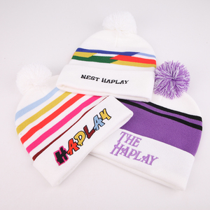 Custom logo Trendy High Quality Acrylic Warm Winter Hats Caps Plain Skully <strong>Pom</strong> <strong>Pom</strong> Knitted <strong>Beanie</strong> Hats - Product Image 2