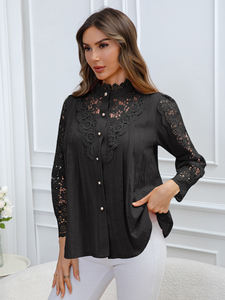 Blusa de Chifón de Manga Larga con Bordado y Encaje, Talla Grande, Casual, Primavera/Otoño/Verano 2026, para Mujer, Disponible en Almacén de EE. UU. - Product Image 3