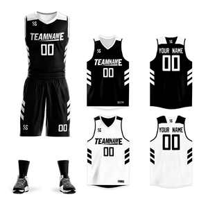 Maillot de basket-ball personnalisé noir et blanc double face, design sportswear - Product Image 1