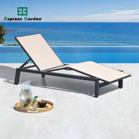 VEVOR Chaise longue moderne en tissu à dossier solide, réglable en 5 positions, pliable, entièrement inclinable, pour l'extérieur, la terrasse et la plage